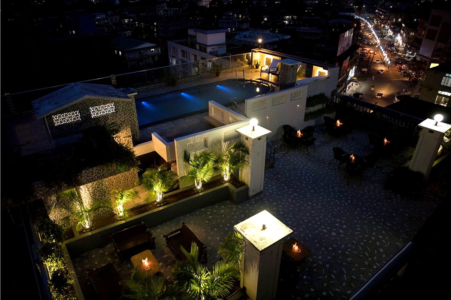 Rooftop pool at night